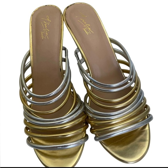 Thalia Sodi Shoes - Thalia Sodi Gold & Silver Metallic Strappy Dress Sandals/Mules/Heels. Sz. 10